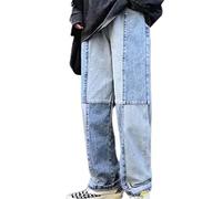 Hommes Patchwork Tie Dye Pantalon Taille Haute Baggy Jeans 90's Style Bas Denim Pantalon Vintage Harajuku Hip Hop Streetwear jeans pour hommes (Color : Blue, Size : XL)
