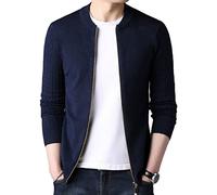 Hommes Printemps Automne Cardigans en Tricot Torsadé Veste LéGèRe à Col Roulé Et Fermeture à GlissièRe Tricot Slim De Couleur Unie
