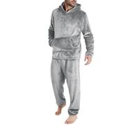 Hommes Quatre Saisons Mode Loisirs Doux Maison Couleur Unie Chemise Pantalon Pyjama Ensemble Service À Domicile Deux Pièces Ensemble Long Polaire Chaud Pyjamas (Silver, S)