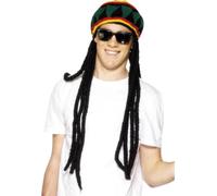 Hommes Rasta Perruque & Chapeau Dreadlocks Jamaican Déguisement Marley By