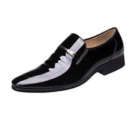 Hommes Robe Mocassins Respirant Antidérapant en Cuir Verni Bout Pointu Chaussures Formelles Fête De Mariage Travail Chaussures d'affaires sans Lacet Habillées Vernis Chaussure Noir 42