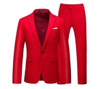 Hommes Robes Slim 2 Pièces Complet Hommes Regular Fit Veste Fête Mariage Complet Couleur Unie Avec Boutons Blazer Gilet Pantalon De Sport Vêtements De Travail Léger Costume De Loisirs, rouge, XXXXL