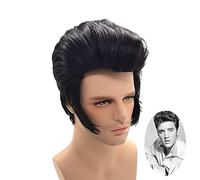 Hommes Rock chanteurs Elvis Aron Presley Cosplay perruque fête Elvis Presley noir synthétique fête cheveux perruque + perruque casquette