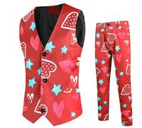 Hommes Saint Valentin Rencontres Numérique 3D Imprimé Veste Pantalon Trois Pièces Bloc Chauffe Élégant Cadeau Fête Père2026