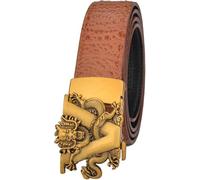 Hommes Sangles à Cliquet Lettre V-Dragon Retro Design Automatique Boucle Slide Cuir De Vachette Crocodile Imprimé Ceinture Accessoires, Brown, 120cm/waist:41"