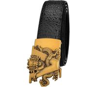 Hommes Sangles à Cliquet Lettre V-Dragon Retro Design Automatique Boucle Slide Cuir De Vachette Crocodile Imprimé Ceinture Accessoires, Black, 120cm/waist:41"