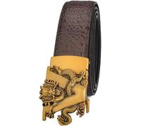 Hommes Sangles à Cliquet Lettre V-Dragon Retro Design Automatique Boucle Slide Cuir De Vachette Crocodile Imprimé Ceinture Accessoires, Coffee, 110cm/waist:37"