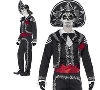 Hommes Senor Jour De The Dead Costume Halloween Squelette Déguisement Neuf