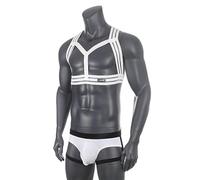 Hommes Sexy Club Pyjamas Cou Corps Harnais Vêtements Combinaison Évider Cou Cou Bande Jambe Bande Mémoires Ensemble-Blanc Ensemble-L