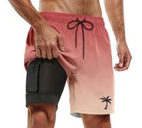Hommes Short de Bain Sport Bermuda 2 en 1 Séchage Rapide Court de Plage Natation avec Cordon Réglable Élastique Maillots de Bain Décontracté Shorts Cadeau Homme