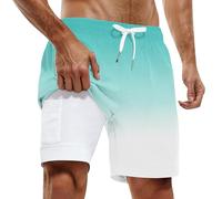 Hommes Short de Bain Sport Bermuda 2 en 1 Séchage Rapide Court de Plage Natation avec Cordon Réglable Élastique Maillots de Bain Décontracté Shorts