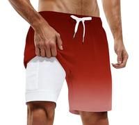 Hommes Short de Bain Sport Bermuda 2 en 1 Séchage Rapide Court de Plage Natation avec Cordon Réglable Élastique Maillots de Bain Décontracté Shorts