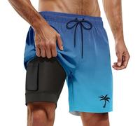 Hommes Short de Bain Sport Bermuda 2 en 1 Séchage Rapide Court de Plage Natation avec Cordon Réglable Élastique Maillots de Bain Décontracté Shorts