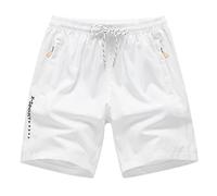Hommes Shorts D'Été Été Élastique À La Taille Léger Shorts Hommes Confortable Couleur Unie Respirant Court Pantalon Gym Élégant Bermudes De Sport De Vacances Shorts De Plage, Blanc, M