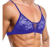 Hommes Sissy Sous-vêtements en dentelle transparente Soutien-gorge Crop Top Gilet Hommes Sexy Lingerie Bra Top Sous-vêtements Hommes Sissy Lingerie Haut Sexy Chemise de nuit Clubwear, bleu, XL