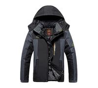 Hommes Ski Veste Hiver Chaud Doublure Peluche Outdoor Softshell avec Capuche Amovible Veste Imperméable Coupe-Vent Voyage Décontracté Respirant Manteau Automne Hiver Sport Parka