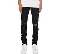 Hommes Skinny Breaking Hole Jeans Casual Stretch Jusqu'au Genou Breaking Hole Jeans Pantalons Breaking Hole Slim Couleur Unie (Noir,36)