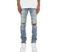 Hommes Skinny Breaking Hole Jeans Casual Stretch Jusqu'au Genou Breaking Hole Jeans Pantalons Breaking Hole Slim Couleur Unie (Bleu Clair,36)