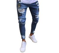 Hommes Slim Biker Zipper Denim Pantalon Skinny Effiloché Distressed Pantalons Homme Travail,#1890,S