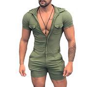 Hommes Slim Fit Zippé Combinaison Short à Manches Courtes,Salopette de Travail,Eté Grenouillères Short Combinaison Pyjama Chemise Une Pièce Jumpsuit Playsuit,Combinaison de Sport Jogging S