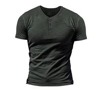 Hommes Slub Henley T-Shirt Court Manche Poids léger Détendu en Forme Décontractée avec 3 Boutons Patte de Boutonnage Col Rond Chemises 9307 Gris foncé XXL