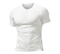Hommes Slub Henley T-Shirt Court Manche Poids léger Détendu en Forme Décontractée avec 3 Boutons Patte de Boutonnage Col Rond Chemises 9307 Blanc L