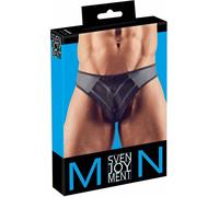 Tanga homme brillant avec empiècement translucide (noir) - M