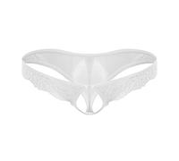 Hommes String Satin Mode Décontracté Mini Tanga Sous-vêtements T Pantalons Dentelle Transparente Maillot de Bain Homme Une Pièce, Blanc., taille unique