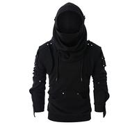 Hommes Sweat à Capuche à Glissière Côté Lacets Polaire Gothique à Capuche Assassins Creed Veste Sweatshirt à Capuche à Manches Longues Vintage Dark Masked Drawstring Hauts Hommes avec Boutons