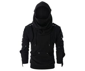 Hommes Sweat à Capuche à Glissière Côté Lacets Polaire Gothique à Capuche Assassins Creed Veste Sweatshirt à Capuche à Manches Longues Vintage Dark Masked Drawstring Hauts Hommes avec Boutons