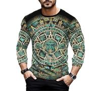 Hommes t-Shirt Mexique Aztec Motif 3D Imprimer Blouse Manches Longues Tee Vintage Mode Homme vêtements Automne décontracté Gothique Pullover