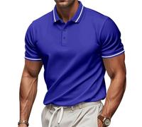 Hommes T-Shirt Polo Ample Et Décontracté Coupe Classique Manches Courtes d'été Casual Couleur de Contraste Vetement de Sport Golf Tennis T-Shirt (Blue, S)