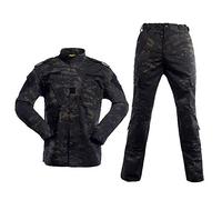 Hommes Tactique Uniforme, 2 Pièces Tenues de Combat, Veste Militaire Multi-poches & Pantalons Armée Costume pour lAirsoft Paintball Chasse Jeu de Guerre Escalade Woodland CP noir XS