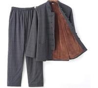Hommes Tang Costume Kung Fu Martial Costume Manches Longues Uniformes Automne Et Hiver Plus Velours Chinois Vêtements Traditionnels Épaissie Chaleur Tai Chi Costume Hanfu Manteau, Grey, L