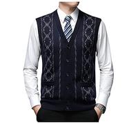 Hommes Tricoté Sans Manches Pulls De Laine Mélange D'affaires Plaid Chandail Cardigan Gilets Col V