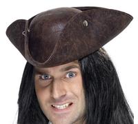 Hommes Unisexe Déguisement Pirate Tricorne Chapeau Cuir Look Marron Par Smiffys