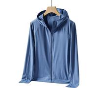 Hommes up 50+ protection solaire Léger Full zip veste à capuche manches longues Proof pour la pêche randonnée en plein air bleu l