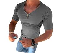 Hommes V Col T Shirt Streetwear Tshirt Casual Solide Slim Fit Tops, 576gr, L