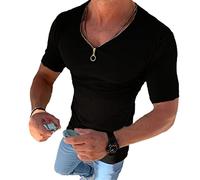 Hommes V Col T Shirt Streetwear Tshirt Casual Solide Slim Fit Tops, 576hs, XL