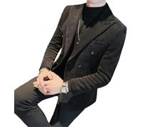 Hommes Velours Côtelé Blazer Manteau Double Boutonnage Slim Fit Costume Veste Double Split Mariage Bal Smoking, Black, Asia M is US EU XS