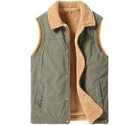 Hommes Velours Côtelé Gilet Polaire Corps Chauffe-Veste sans Manches Manteau Décontracté Gilet Thermique Vêtement D’extérieur avec Poches Travail en Plein Air Polaire Gilet, Army Green, XS