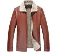 Hommes Veste en Cuir D’Hiver avec Polaire Chaude À L’intérieur Doublure Vêtements D’extérieur Manteau en Similicuir De Grande Taille, Orange, 3XL