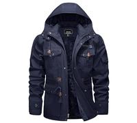 Hommes Veste Hiver Chaude Veste de Travail Coton Veste Polaire Grande Taille Veste Militaire US Army Vintage Blouson Capuche Veste Tactique Extérieure Veste Cargo Décontractée Coupe-Vent Bleu