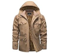 Hommes Veste Hiver Chaude Veste de Travail Coton Veste Polaire Grande Taille Veste Militaire US Army Vintage Blouson Capuche Veste Tactique Extérieure Veste Cargo Décontractée Coupe-Vent Beige