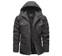 Hommes Veste Hiver Chaude Veste de Travail Coton Veste Polaire Grande Taille Veste Militaire US Army Vintage Blouson Capuche Veste Tactique Extérieure Veste Cargo Décontractée Coupe-Vent Gris