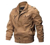 Hommes Veste Revers Solide Vêtements Militaires Chaud Manches Longues Épais Hiver Respirant Manteau avec Poche, kaki, L