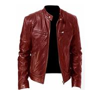 Hommes Veste Similicuir Biker Occasionnels Hommes Blouson en Similicuir Écologique d'hiver vec Un Col Montant Haut de Transition Matelassee (AP2,L)