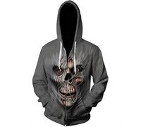 Hommes Zip Sweat À Capuche Horreur Squelette 3D Imprimé À Capuche Sweat-Shirt Mode Casual Pull À Manches Longues Veste Manteau Tops