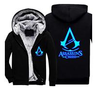Hommes Zipper Up Sweats à Capuche Assassin Creed Winter Fleece Jackets Youth Manches Longues Sweat-Shirt Luminous Warm Thick Hooded Tops Hommes Manteau Thermique,Black-Aldult L