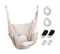 Hommtina Chaise hamac à suspendre en corde, max 136,1 kg avec poche et durabilité, parfaite pour l'extérieur, la maison, la chambre, la terrasse, la cour (oreillers non inclus, beige)